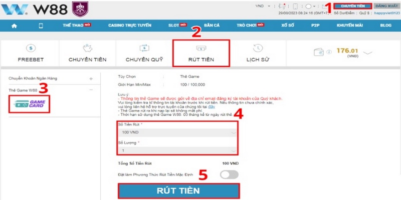 Hướng dẫn đầy đủ mọi cách rút tiền W88